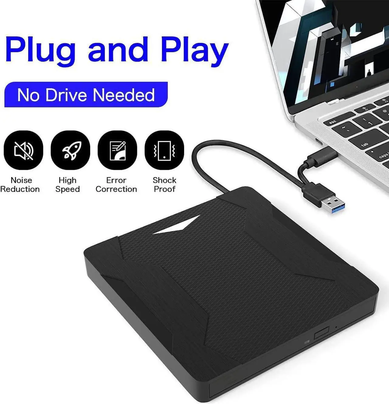 Alt view image 5 of 7 - [5 in 1] External CD DVD Drive, USB 3.0 &Type-C Portable CD/DVD+/-RW Optical Drive/DVD Player for Laptop, External CD/DVD Burner Compatible with Desktop PC Laptop Windows Linux Mac OS