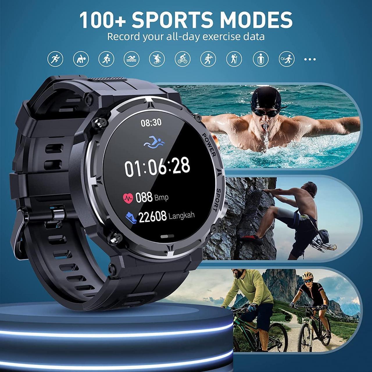 Alt view image 4 of 7 - Sport Smart Watch, 5ATM Waterproof Military Smart Watches for Men with Bluetooth Call (Answer/Dial Call), 1.39'' Outdoor Tactical Fitness Tracker Smartwatch with 111 Sports Moeds for Android iOS Phone