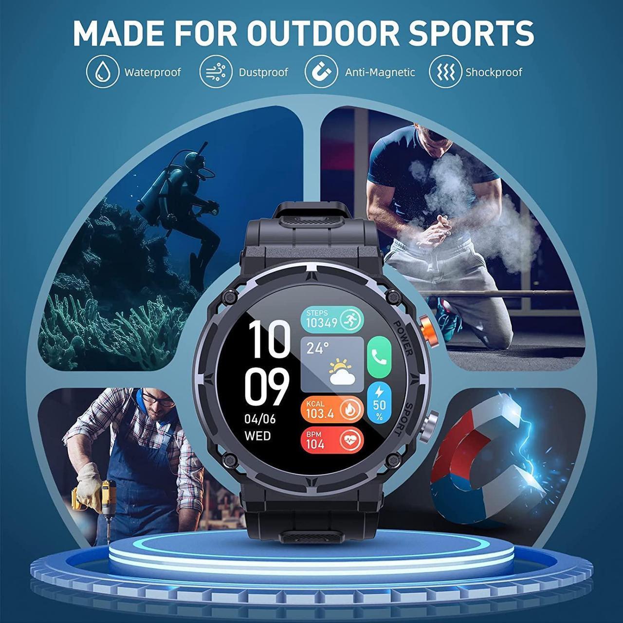 Alt view image 3 of 7 - Sport Smart Watch, 5ATM Waterproof Military Smart Watches for Men with Bluetooth Call (Answer/Dial Call), 1.39'' Outdoor Tactical Fitness Tracker Smartwatch with 111 Sports Moeds for Android iOS Phone