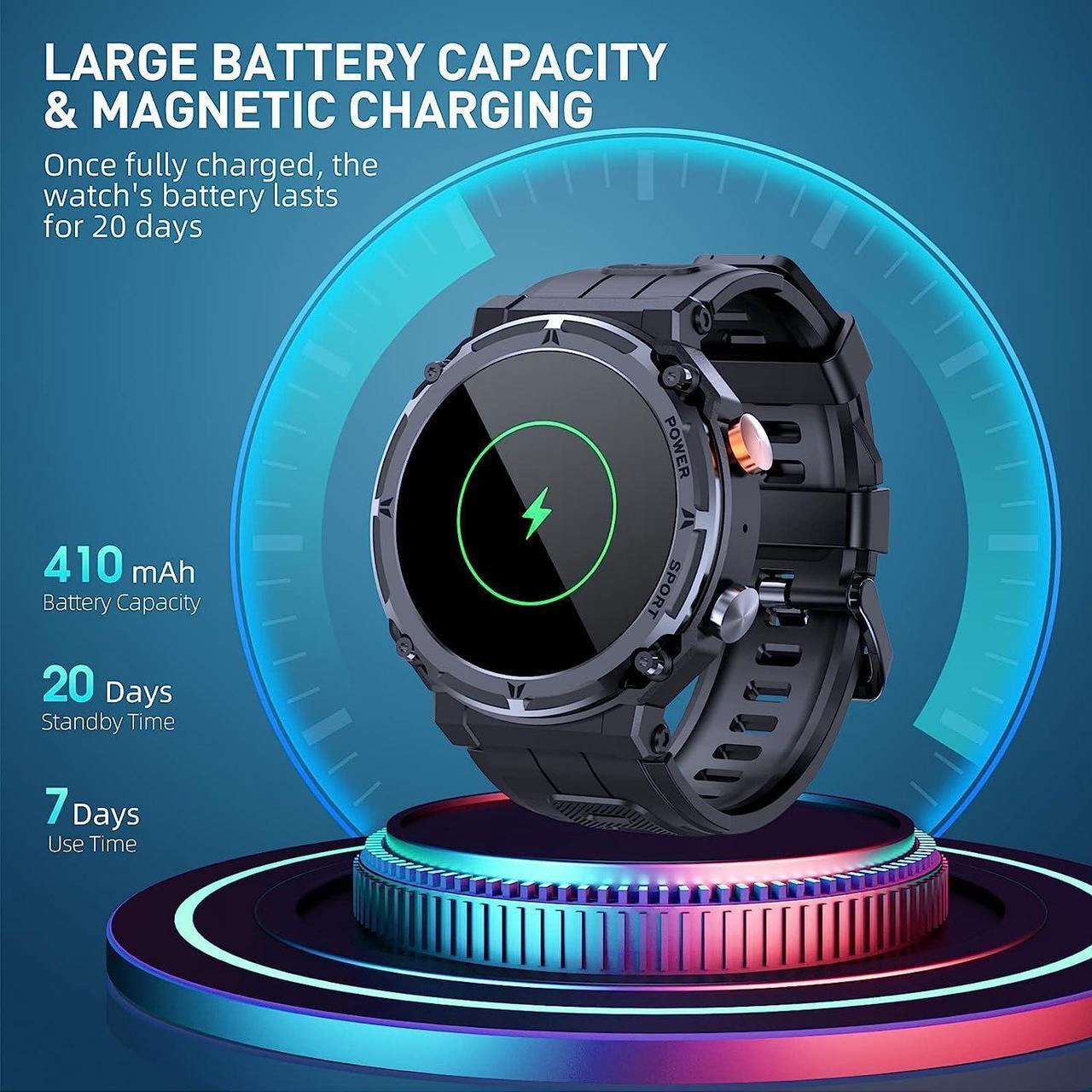 Alt view image 6 of 7 - Sport Smart Watch, 5ATM Waterproof Military Smart Watches for Men with Bluetooth Call (Answer/Dial Call), 1.39'' Outdoor Tactical Fitness Tracker Smartwatch with 111 Sports Moeds for Android iOS Phone