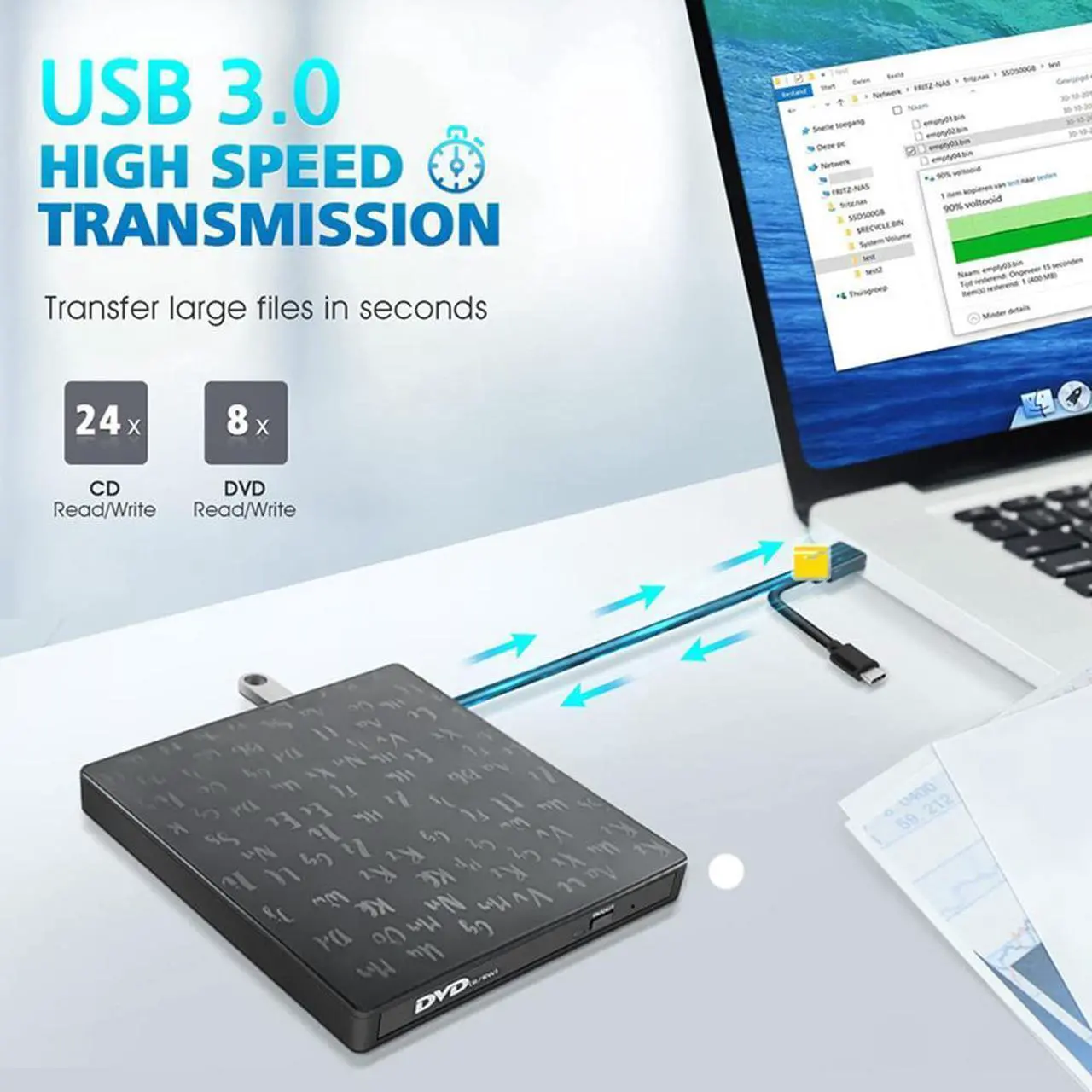 Alt view image 2 of 7 - External CD DVD +/-RW Drive with SD/TF Memory Card Slot and USB Ports, 7 in 1 USB 3.0 Type C Portable CD/DVD Player Burner Reader Writer External DVD Drive for Laptop PC Windows 11/10, Linux, MacOS