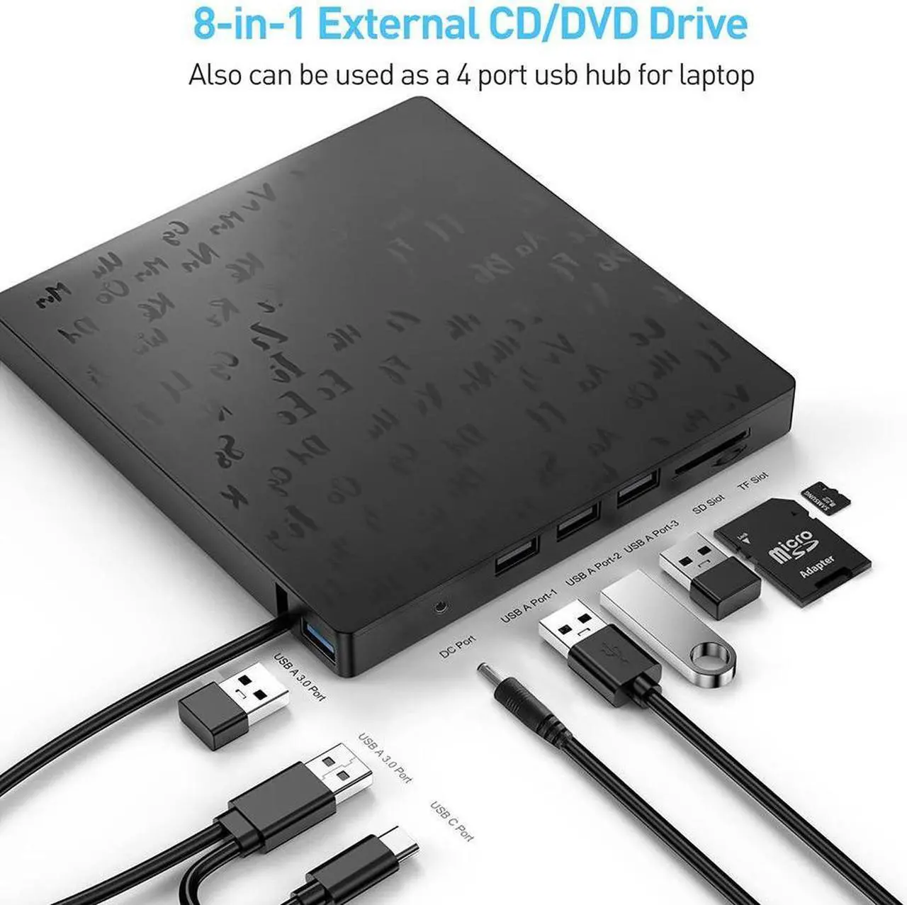 Alt view image 5 of 7 - External CD DVD +/-RW Drive with SD/TF Memory Card Slot and USB Ports, 7 in 1 USB 3.0 Type C Portable CD/DVD Player Burner Reader Writer External DVD Drive for Laptop PC Windows 11/10, Linux, MacOS