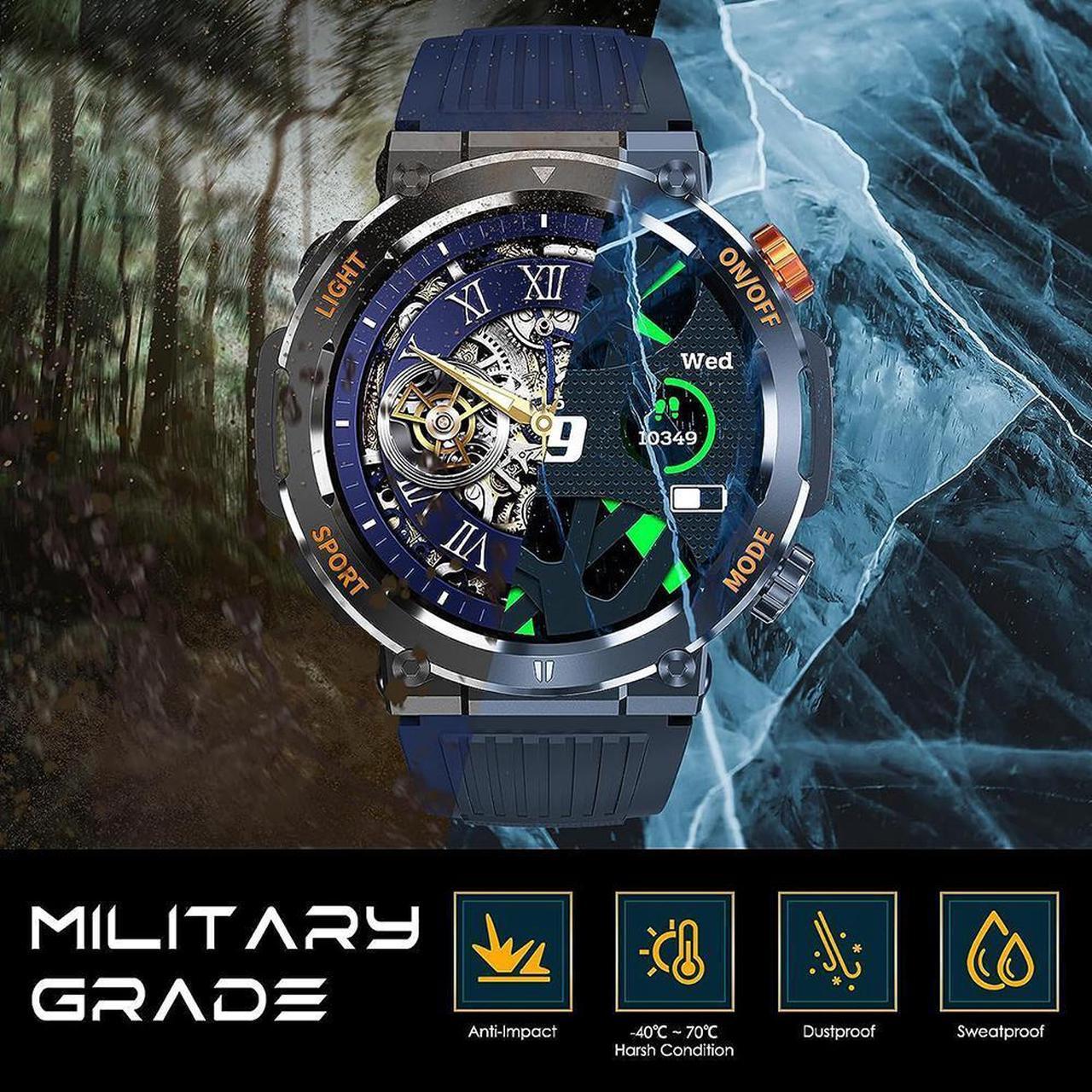 Alt view image 2 of 7 - Rugged Tactical Military Smart Watches for Men with Compass LED Lighting (Make/Answer Call), 1.46'' HD Outdoor Sport Fitness Tracker Watch with Heart Rate Monitor Smart Watch for IOS Android Phones