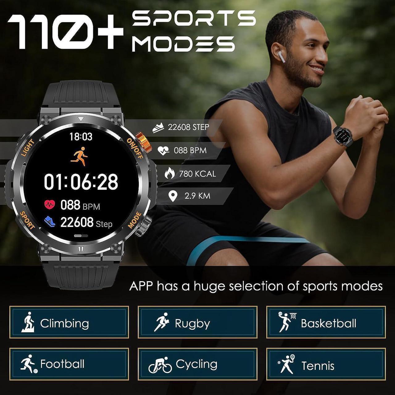 Alt view image 5 of 7 - Rugged Tactical Military Smart Watches for Men with Compass LED Lighting (Make/Answer Call), 1.46'' HD Outdoor Sport Fitness Tracker Watch with Heart Rate Monitor Smart Watch for IOS Android Phones