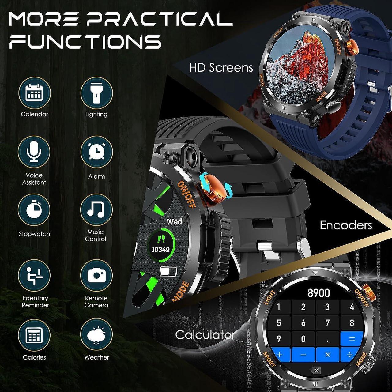 Alt view image 7 of 7 - Rugged Tactical Military Smart Watches for Men with Compass LED Lighting (Make/Answer Call), 1.46'' HD Outdoor Sport Fitness Tracker Watch with Heart Rate Monitor Smart Watch for IOS Android Phones