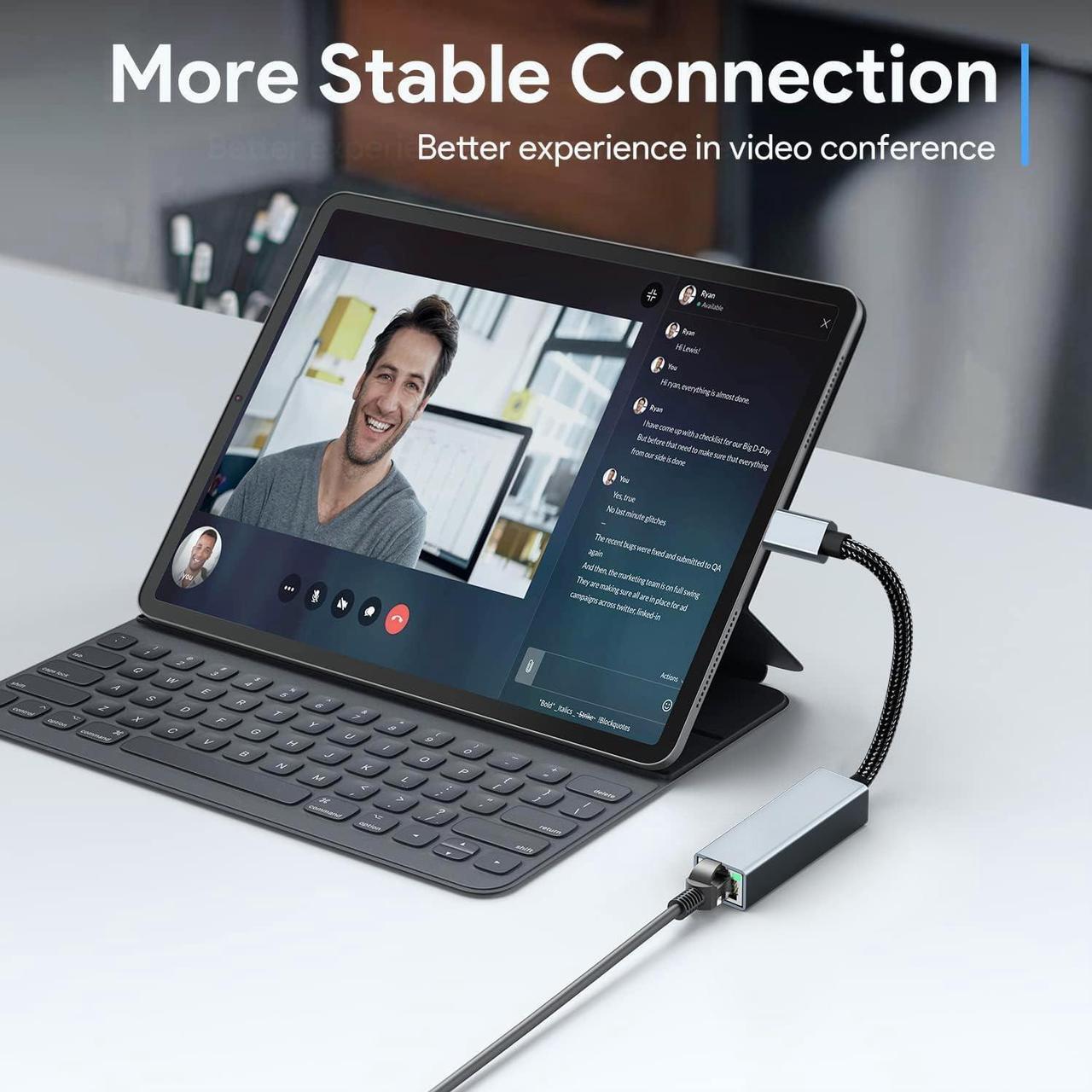 Alt view image 6 of 7 - USB C to Ethernet Adapter, Driver Free Gigabit RJ45 to USB C [Thunderbolt 3/4 Compatible] Ethernet LAN Network Adapter, Compatible with Mac-Book Pro 2020/2019/2018, i-Pad Pro, D-ell XPS, Surface..