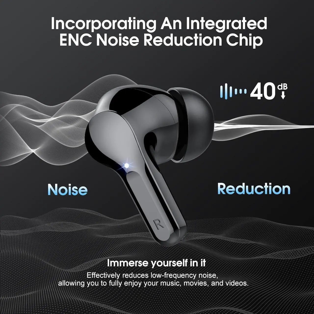 Alt view image 4 of 7 - Wireless Earbuds, Bluetooth 5.3 Headphones with 4 ENC Noise Cancelling Mic, Bluetooth Earbuds 40H Playtime , Wireless Headphones in ear Earphones Deep Bass Stereo, LED Display, IP7 Waterproof, Black