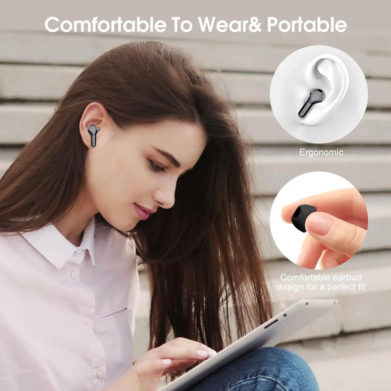 Alt view image 6 of 7 - Wireless Earbuds, Bluetooth 5.3 Headphones with 4 ENC Noise Cancelling Mic, Bluetooth Earbuds 40H Playtime , Wireless Headphones in ear Earphones Deep Bass Stereo, LED Display, IP7 Waterproof, Black