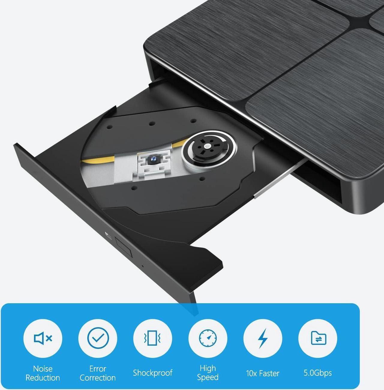 Alt view image 6 of 7 - External Bluray DVD Drive, USB 3.0 and Type-C Portable CD/DVD Drive 3D Blu-ray External DVD Drive Slim Optical External Blu-ray Player Compatible for Windows XP/7/8/10/11 MacOS Laptop,Desktop PC