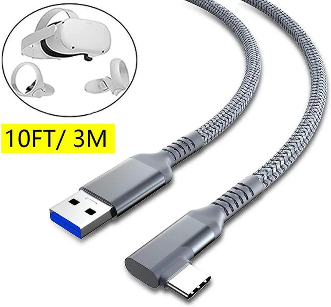 Main image of Compatible for Oculus Quest 2 Link Cable 10FT, VR Link Cable for Oculus Quest 2 / Quest 1, USB 3.0 Type A to C High Speed Data Transfer Charging Cord for Oculus VR Headset and Gaming PC (10feet, 3M)