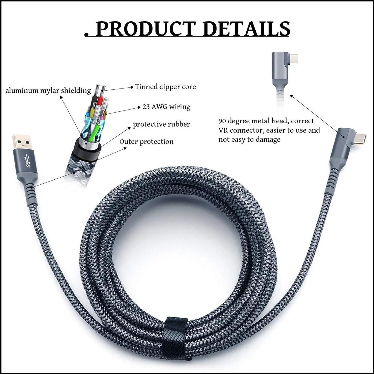 Alt view image 7 of 7 - Compatible for Oculus Quest 2 Link Cable 10FT, VR Link Cable for Oculus Quest 2 / Quest 1, USB 3.0 Type A to C High Speed Data Transfer Charging Cord for Oculus VR Headset and Gaming PC (10feet, 3M)