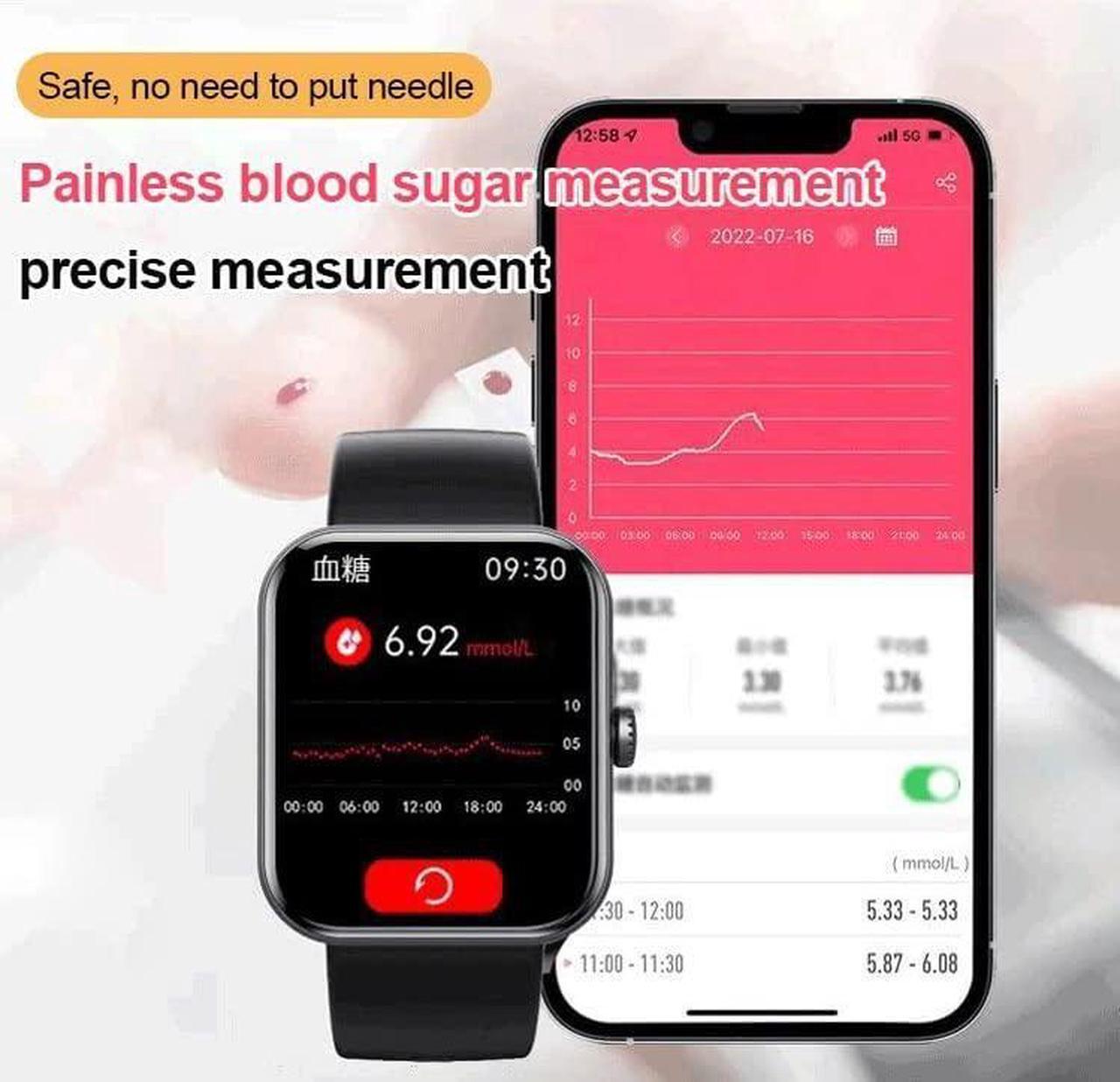 Alt view image 2 of 7 - Blood Glucose Monitoring Smartwatch - Fitness Tracker with Blood Pressure, Blood Oxygen Tracking - Heart Rate Monitor | Calorie Step Counter Non-invasive Blood Glucose Test Sport Smart Watch