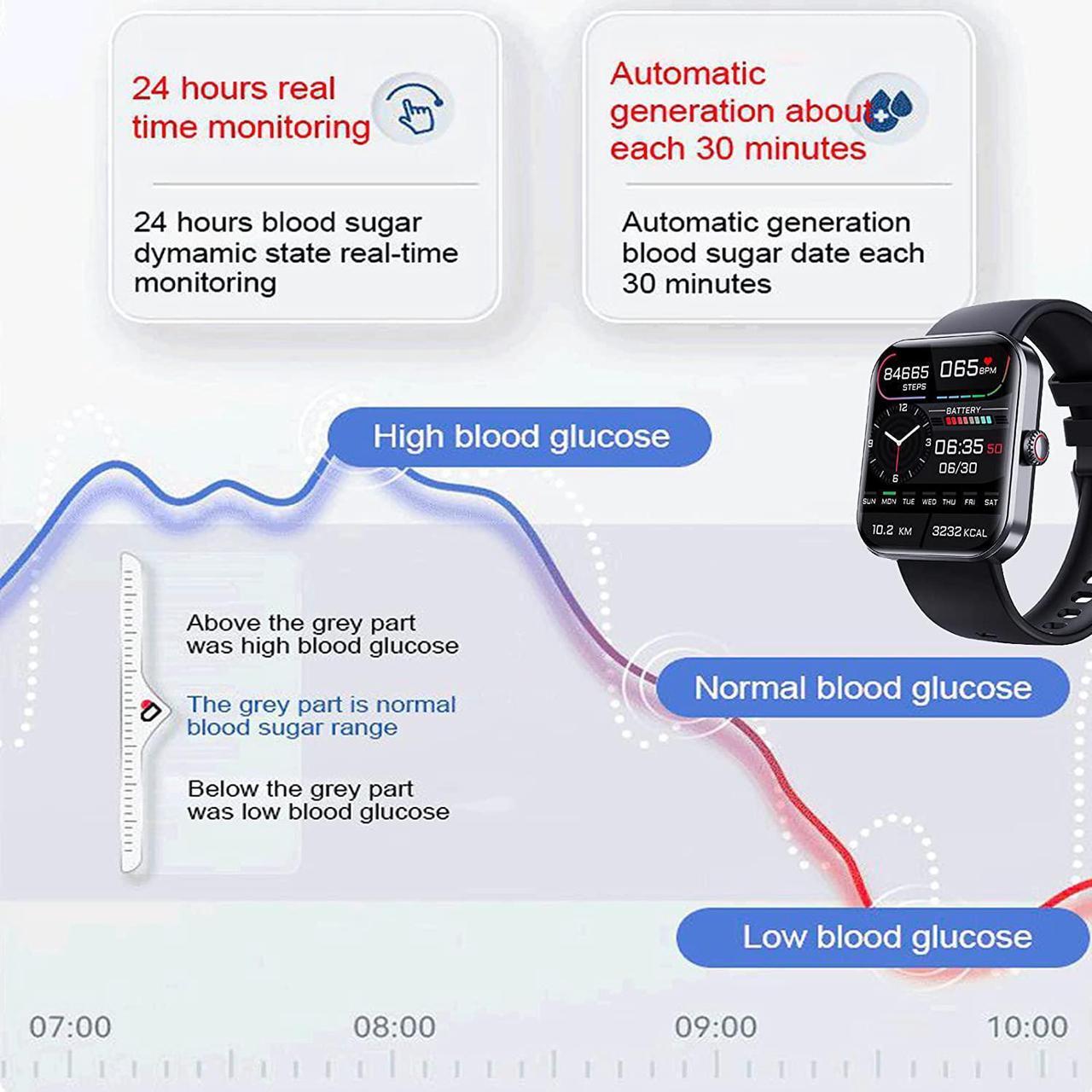 Alt view image 4 of 7 - Blood Glucose Monitoring Smartwatch - Fitness Tracker with Blood Pressure, Blood Oxygen Tracking - Heart Rate Monitor | Calorie Step Counter Non-invasive Blood Glucose Test Sport Smart Watch
