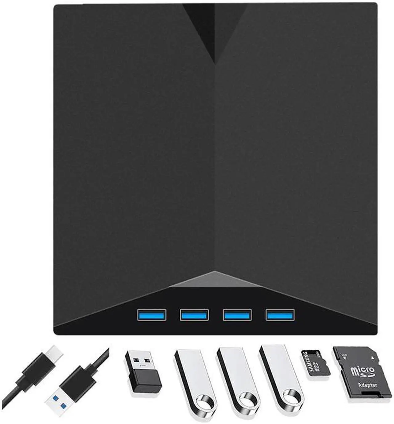 Main image of 6-in-1 External CD DVD Drive, USB 3.0 Type-C CD DVD +/-RW Optical Drive, Ultra-Slim Drive with 4 USB 3.0 Ports and 2 SD Card Slots, Compatible with Laptop PC Linux Windows Mac OS with USB Hub