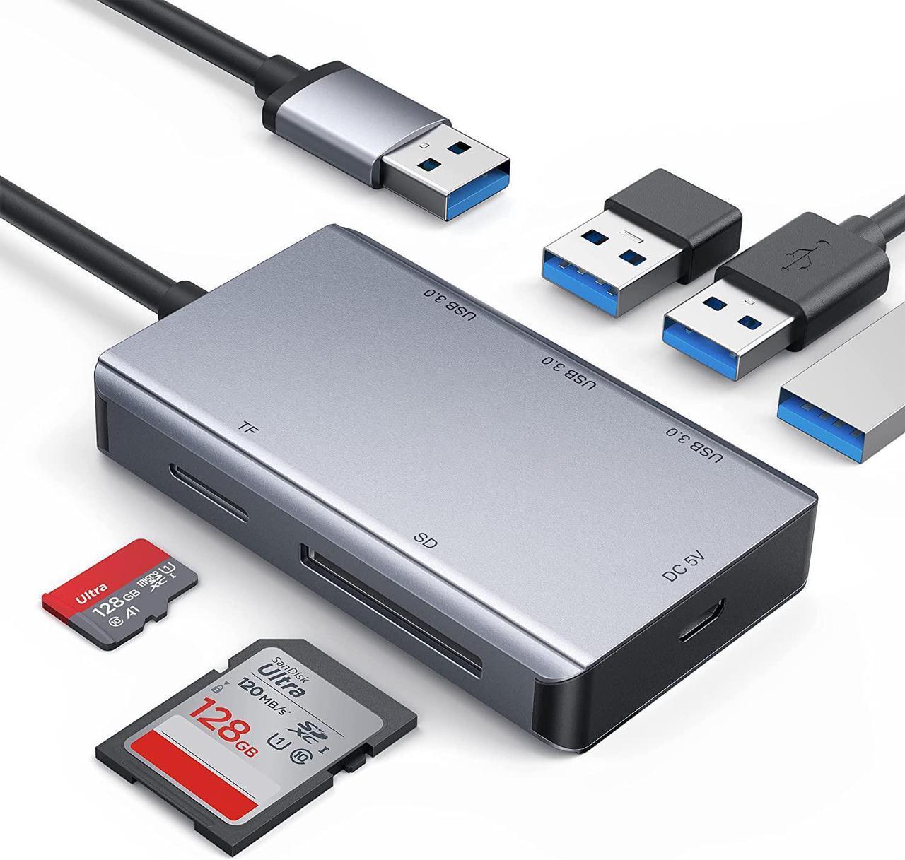 Main image of 5-in-1 USB Hub with 3 x USB3.0, 1 x SD Card Reader, 1 x TF Card Reader, 3-Port USB 3.0 Multi-Card Reader with SD/TF Card Readers Compatible for Windows Mac Linux