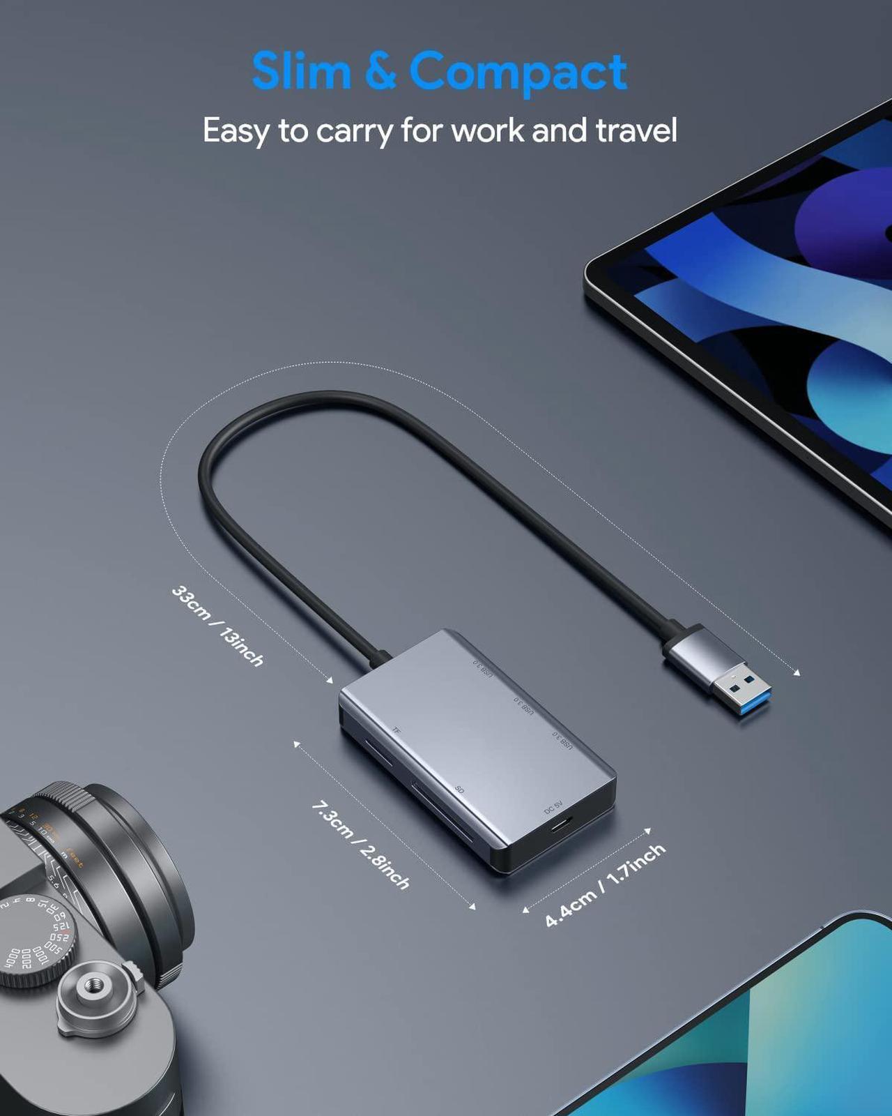 Alt view image 7 of 7 - 5-in-1 USB Hub with 3 x USB3.0, 1 x SD Card Reader, 1 x TF Card Reader, 3-Port USB 3.0 Multi-Card Reader with SD/TF Card Readers Compatible for Windows Mac Linux