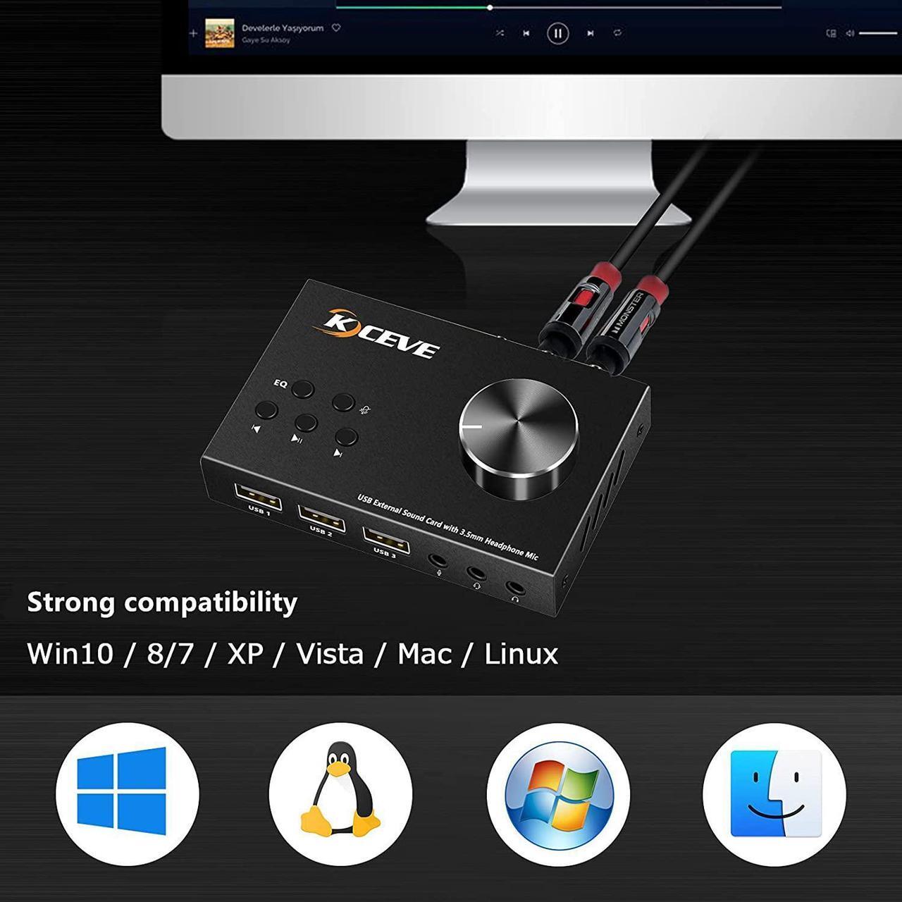 Alt view image 5 of 7 - External Sound Card with Volume Control, Multimedia USB Controller Knob, USB Audio Adapter with 3.5mm Headphone and Microphone Jack, for Windows, Mac, Linux, PC, Laptops, Desktops