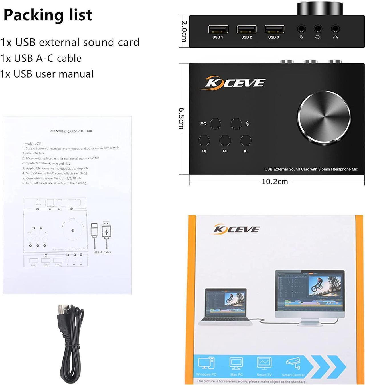 Alt view image 7 of 7 - External Sound Card with Volume Control, Multimedia USB Controller Knob, USB Audio Adapter with 3.5mm Headphone and Microphone Jack, for Windows, Mac, Linux, PC, Laptops, Desktops