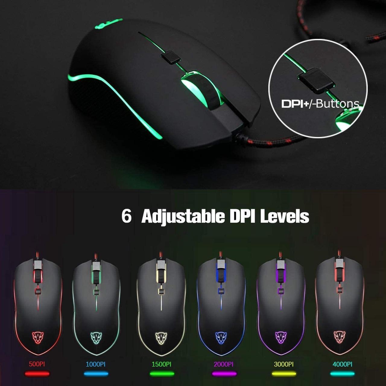 Alt view image 3 of 7 - Professional Gaming Mouse USB Wired USB Optical Mouse Gamer 6 Adjustable DPI Mouse 4000DPI Ergonomic Mice RGB LED Backlight for PC Laptop