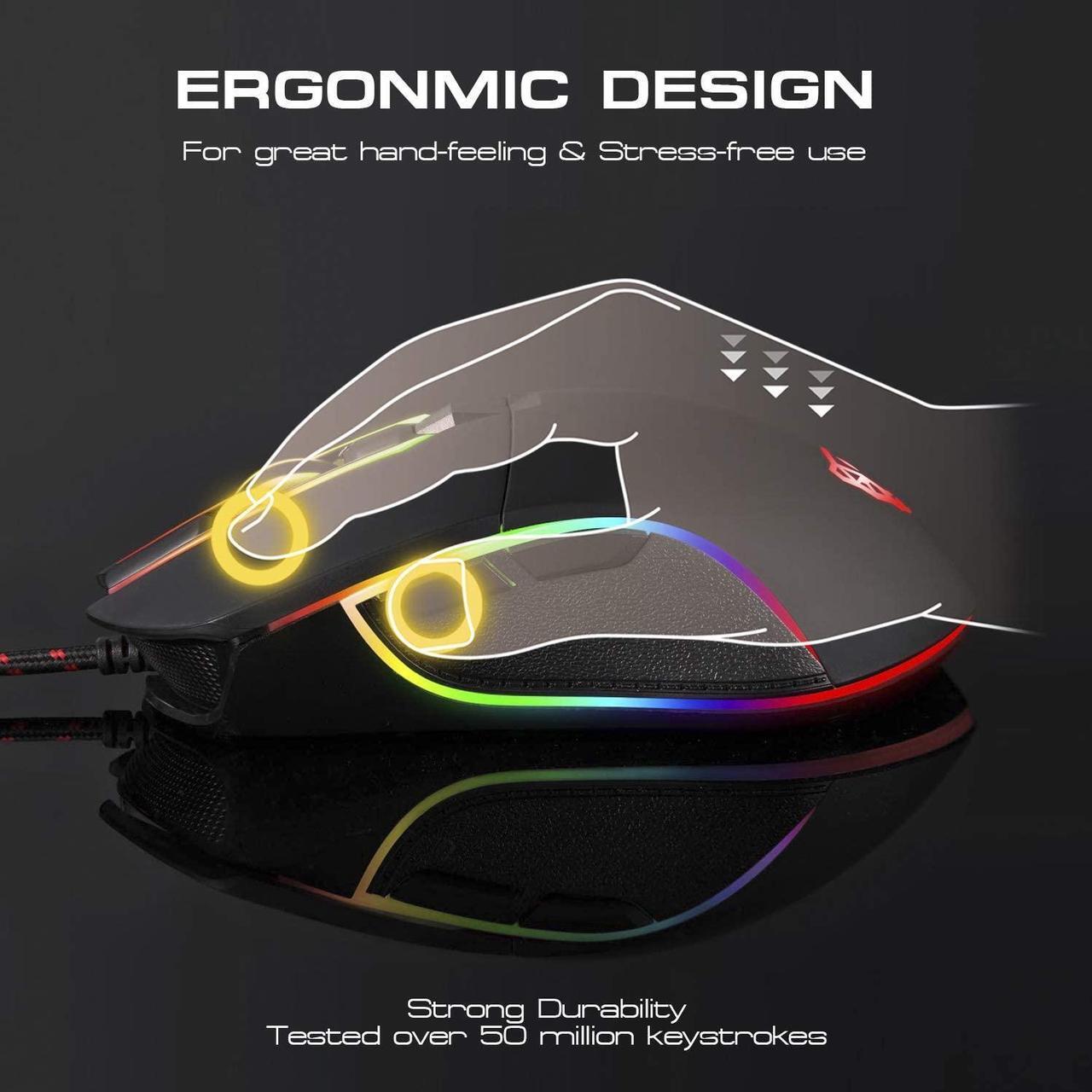 Alt view image 4 of 7 - Professional Gaming Mouse USB Wired USB Optical Mouse Gamer 6 Adjustable DPI Mouse 4000DPI Ergonomic Mice RGB LED Backlight for PC Laptop