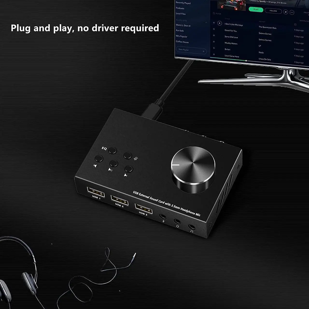 Alt view image 2 of 6 - USB Volume Control Knob Multimedia Audio Controller USB Hub with Audio Adapter External Sound Card with 3.5mm Headphone Microphone Jack for Windows, Mac, Linux, PC, Laptop, Desktop