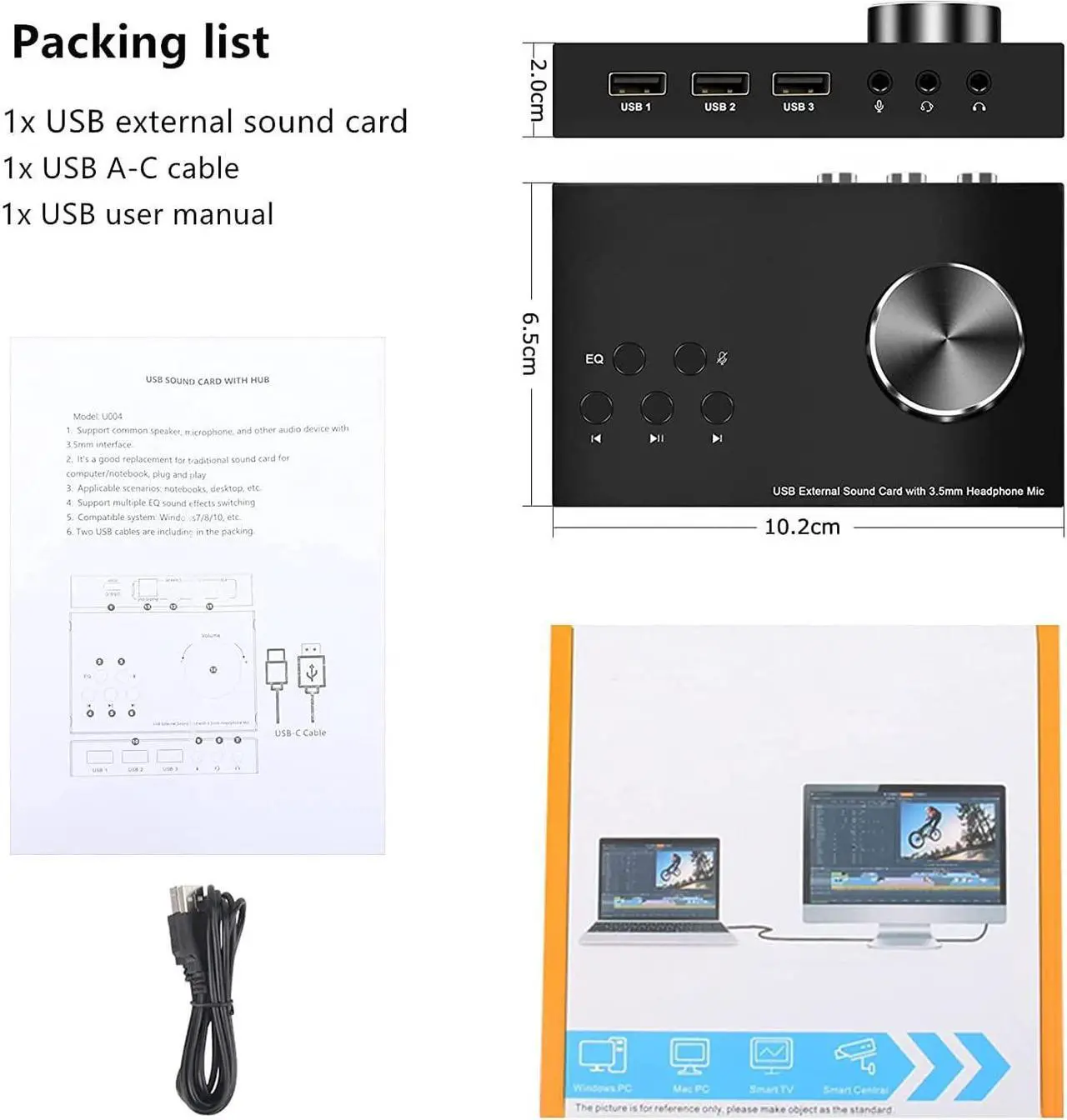 Alt view image 6 of 6 - USB Volume Control Knob Multimedia Audio Controller USB Hub with Audio Adapter External Sound Card with 3.5mm Headphone Microphone Jack for Windows, Mac, Linux, PC, Laptop, Desktop