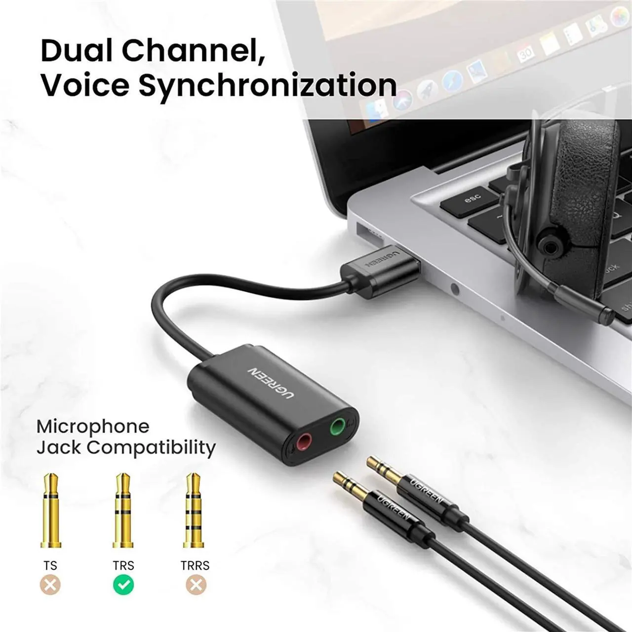 Alt view image 7 of 7 - USB-A 3.5mm TRS Microphone to USB 2.0 Stereo Audio External Sound Card Adapter for PC and Mac. USB Sound Card Adapter for Computer or Laptop Convert USB Input to 3.5mm TRS Headphone or Mic Jack, Black