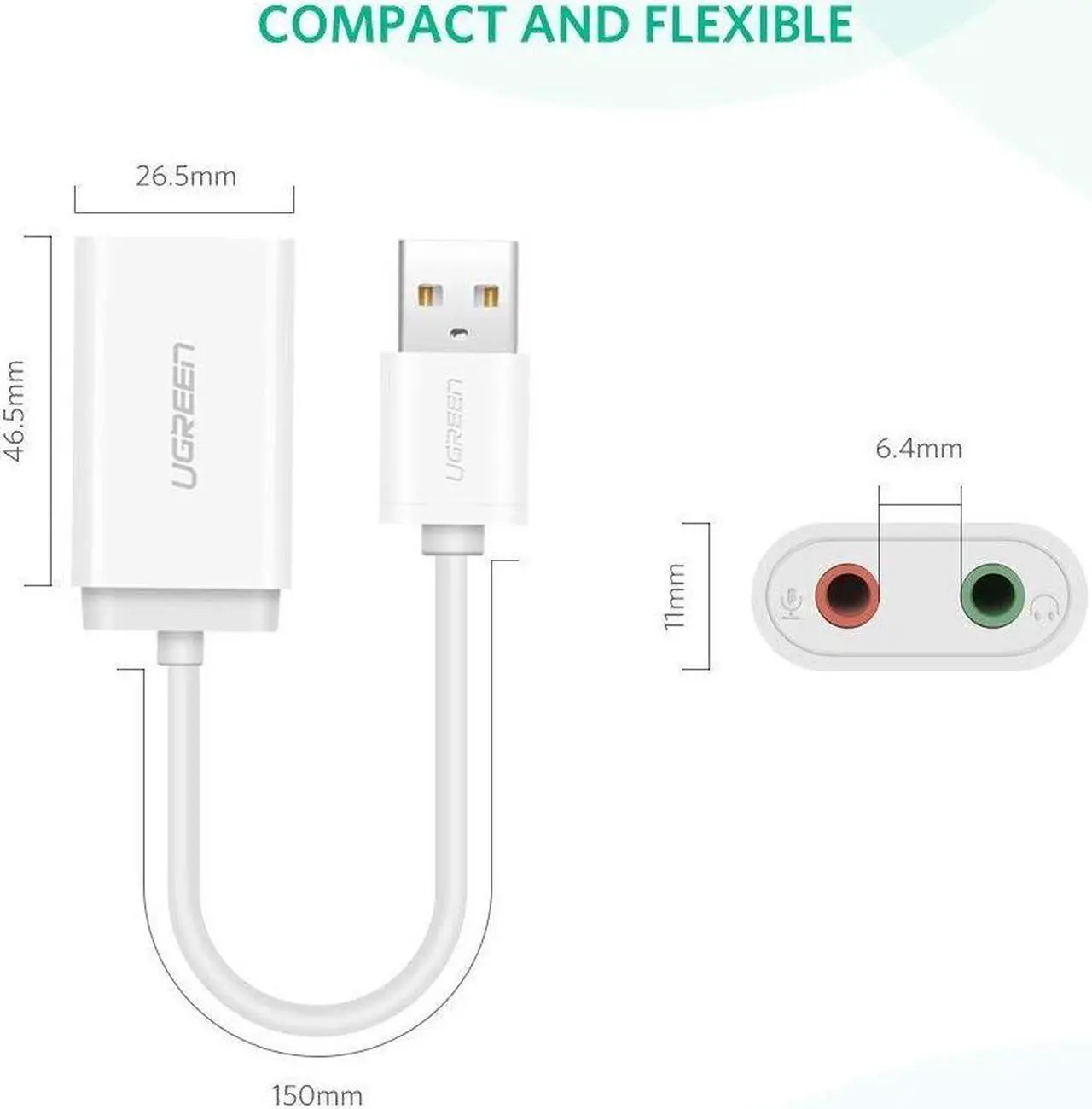 Alt view image 4 of 7 - USB External sound card USB To 3.5mm Jack Femal Earphone Mic headset Adapter 2 Hole Audio Card For Speaker Laptop PS4 PC, White