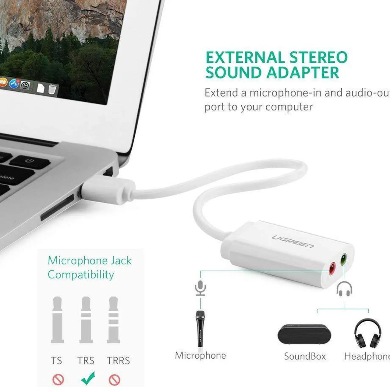 Alt view image 3 of 7 - USB External sound card USB To 3.5mm Jack Femal Earphone Mic headset Adapter 2 Hole Audio Card For Speaker Laptop PS4 PC, White