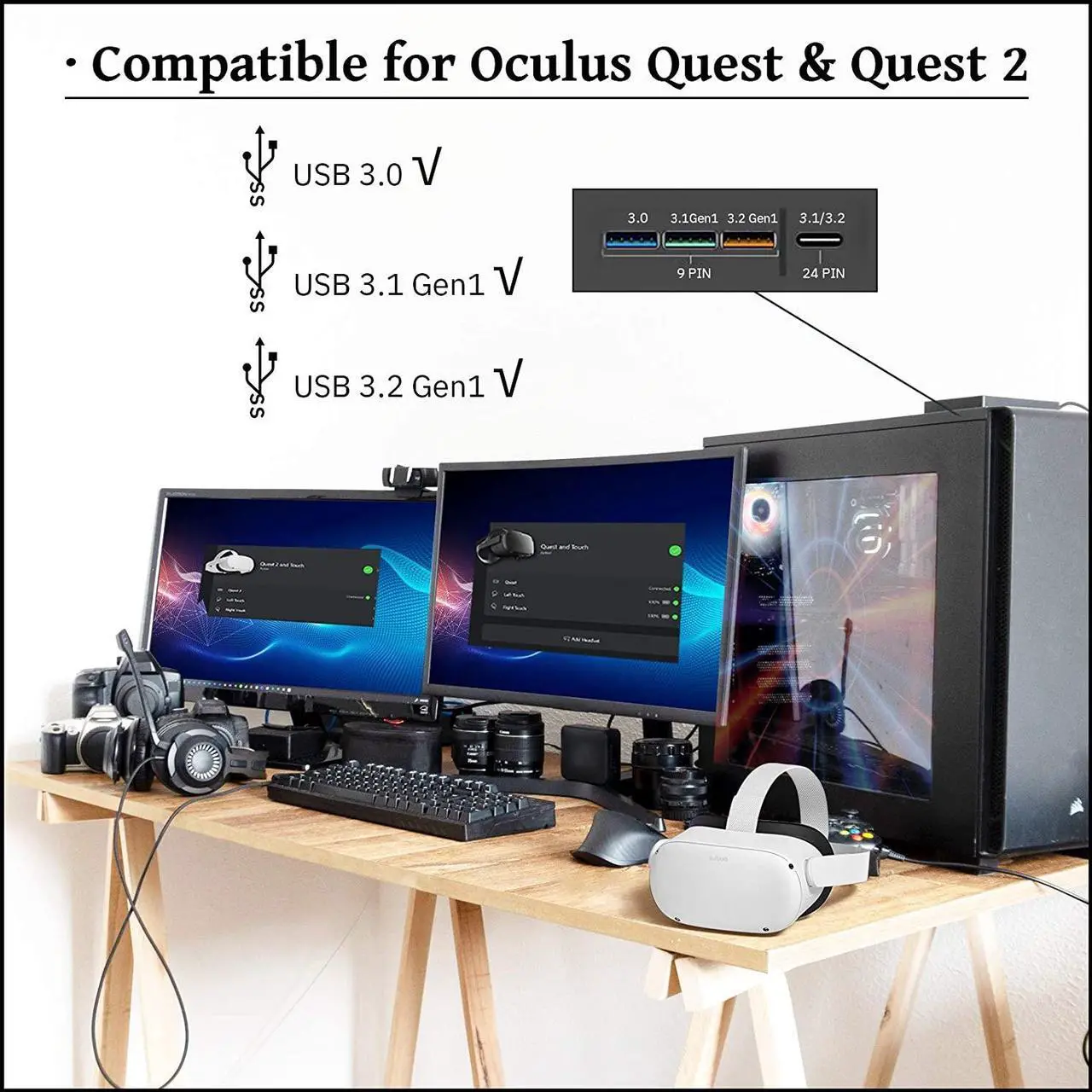 Alt view image 4 of 7 - Link Cable Compatible for Oculus Quest 2, Fast Charging & PC Data Transfer USB C 3.2 Gen1 Cable for VR Headset and Gaming PC 16FT(5M)