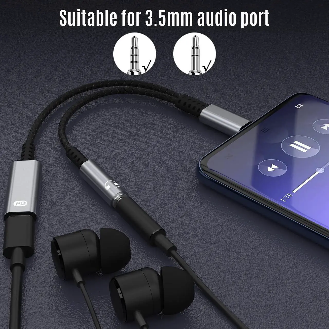 Alt view image 2 of 7 - USB C to 3.5mm Headphone and PD Charger Adapter, 2 in 1 Type C to Aux Audio Jack with PD Fast Aux Adapter Compatible with Pixel 3 4 5 XL, Galaxy S20 S21 S22 S23 Ultra,Note 20 10, i-Pad Pro