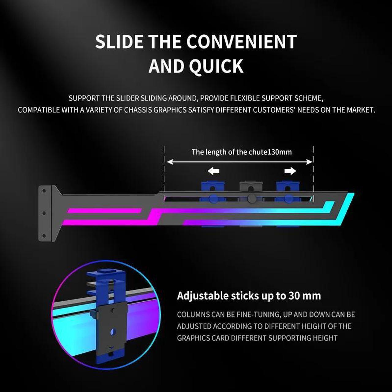 Alt view image 3 of 5 - ARGB GPU Holder Adjustable Height Horizontal AURA SYNC Graphics Card VGA Holder GPU Bracket Black