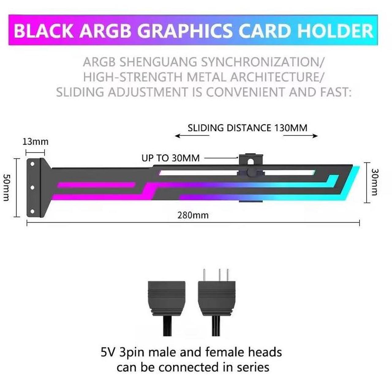 Main image of ARGB GPU Holder Adjustable Height Horizontal AURA SYNC Graphics Card VGA Holder GPU Bracket Black