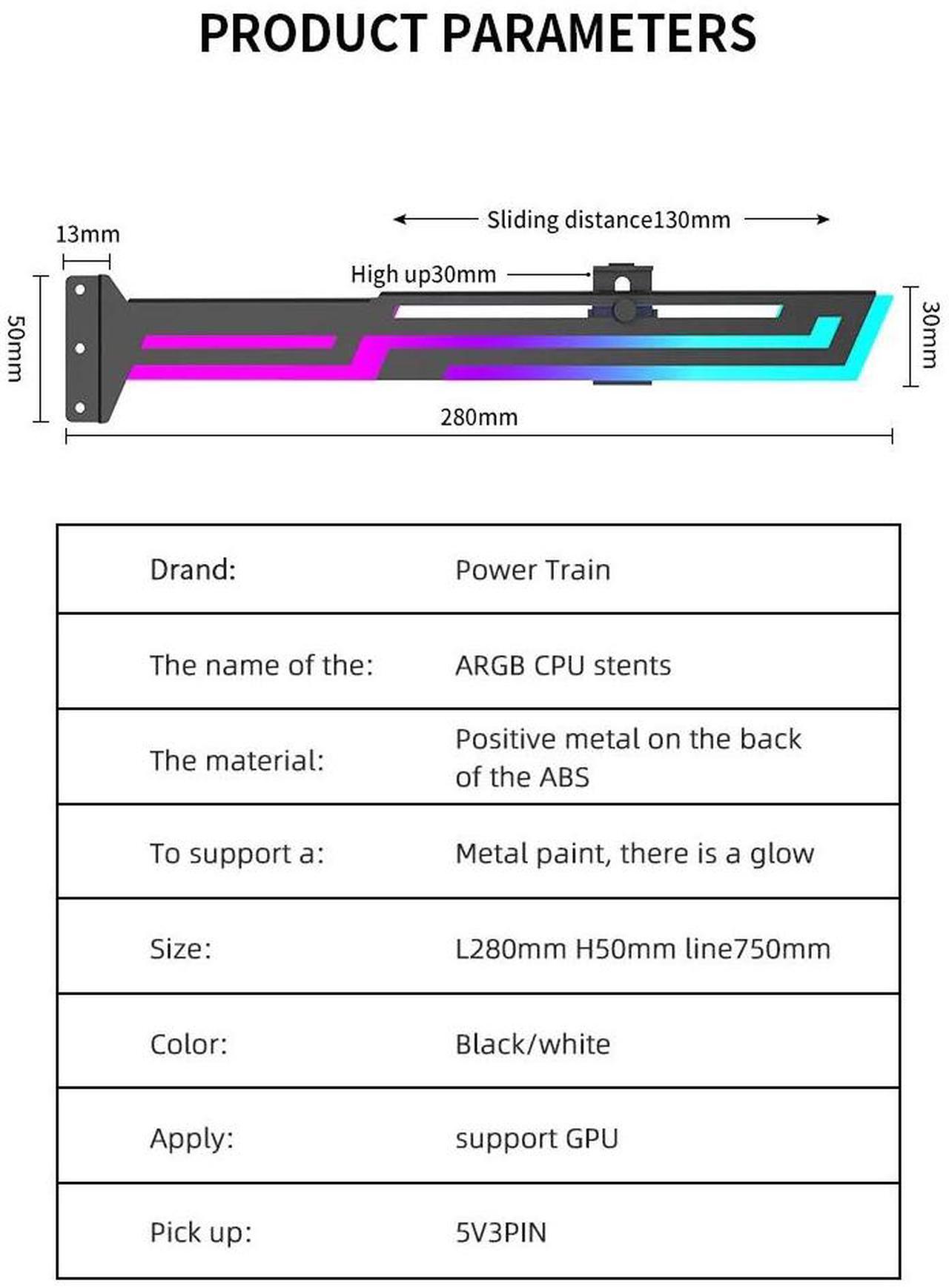 Alt view image 5 of 5 - ARGB GPU Holder Adjustable Height Horizontal AURA SYNC Graphics Card VGA Holder GPU Bracket Black