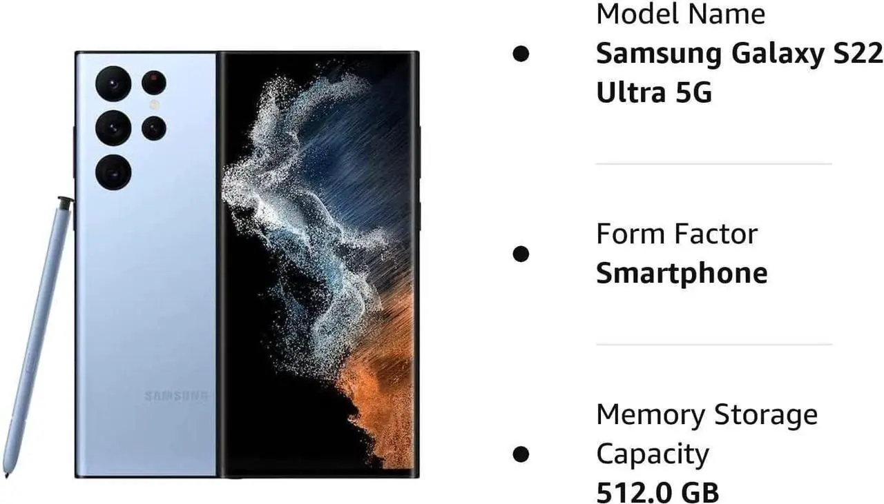 Alt view image 3 of 3 - Samsung Galaxy S22 Ultra 5G (Fully Unlocked) 512GB Sky Blue US Version - (Grade A+)