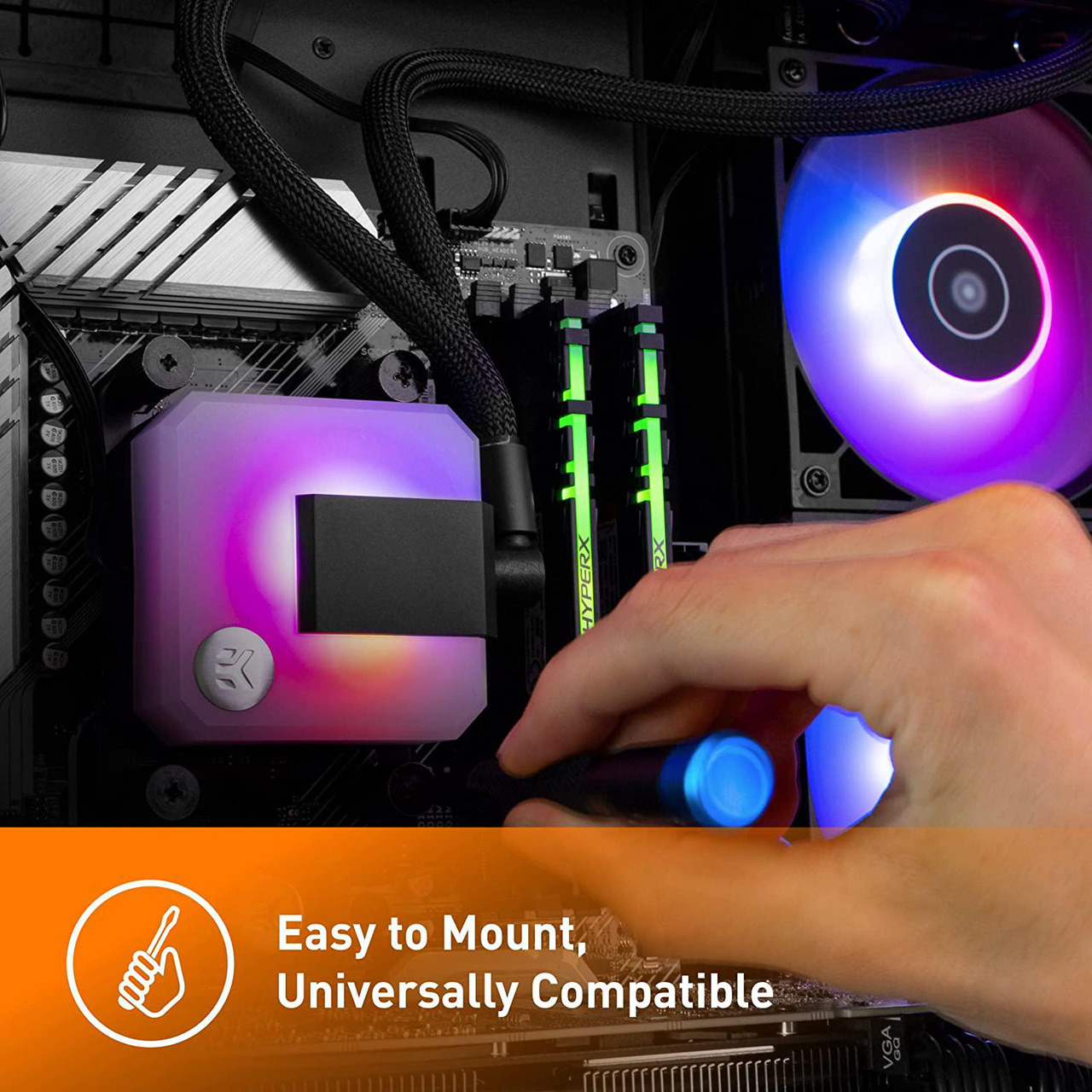 Open Box: EK 360mm AIO D-RGB All-in-One Liquid CPU Cooler with EK-Vardar High-Performance PMW Fans, Water Cooling Computer Parts, 120mm Fan, Intel 115X/1200/2066, AMD AM4, (360mm AIO) LGA 1700 Compatible - Newegg.com - Open Box condition - Image 10