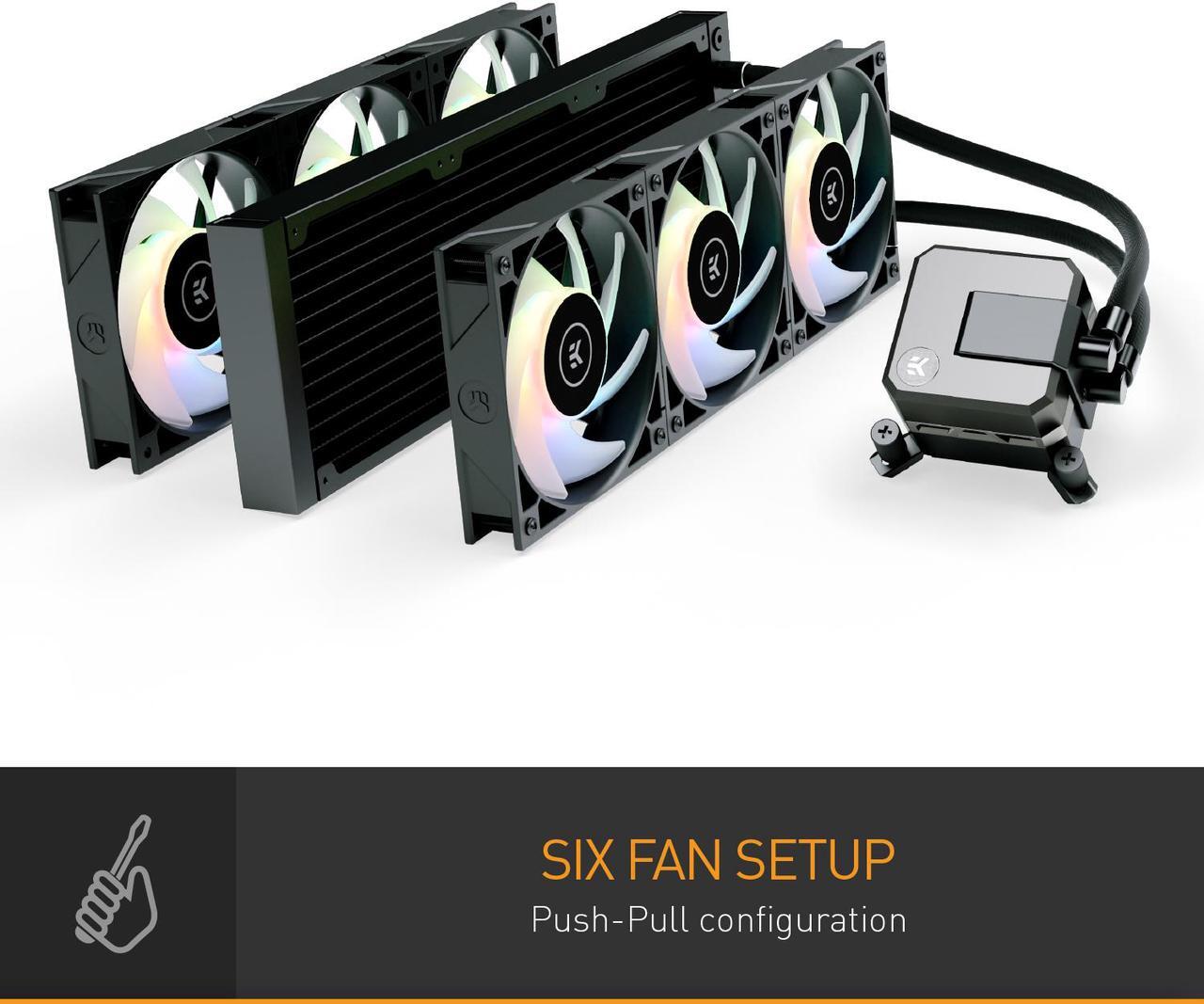 Alt view image 7 of 7 - EK 360mm AIO Elite, D-RGB All-in-One Liquid CPU Cooler with EK-Vardar High-Performance PMW Fans, 120mm Fan, Intel 115X/1200/2066, AMD AM4 (360mm AIO) LGA 1700 Compatible(Requires purchase of LGA 1700)