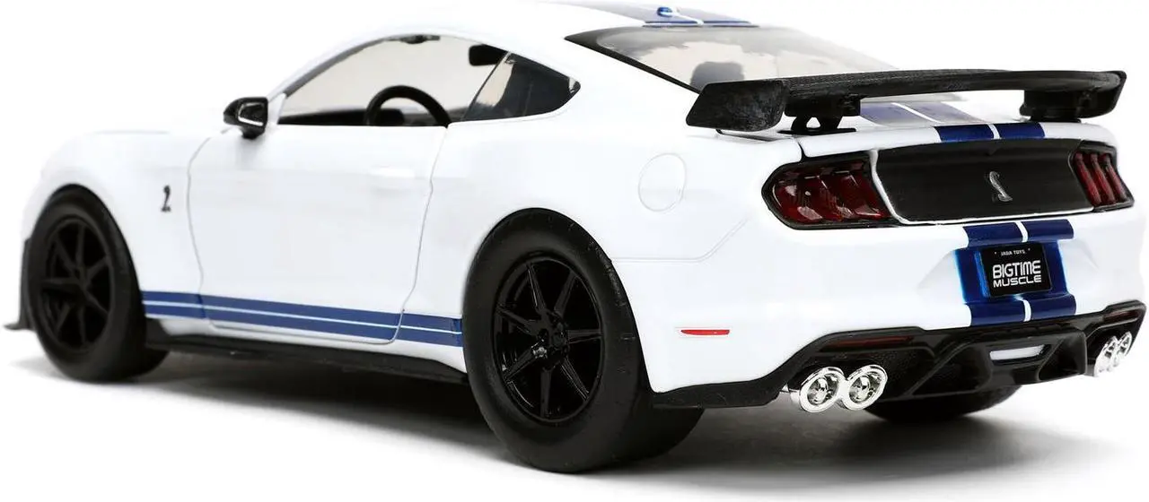 Alt view image 4 of 6 - 2020 Ford Mustang Shelby GT500 White with Blue Stripes "Bigtime Muscle" Series 1/24 Diecast Model Car by Jada