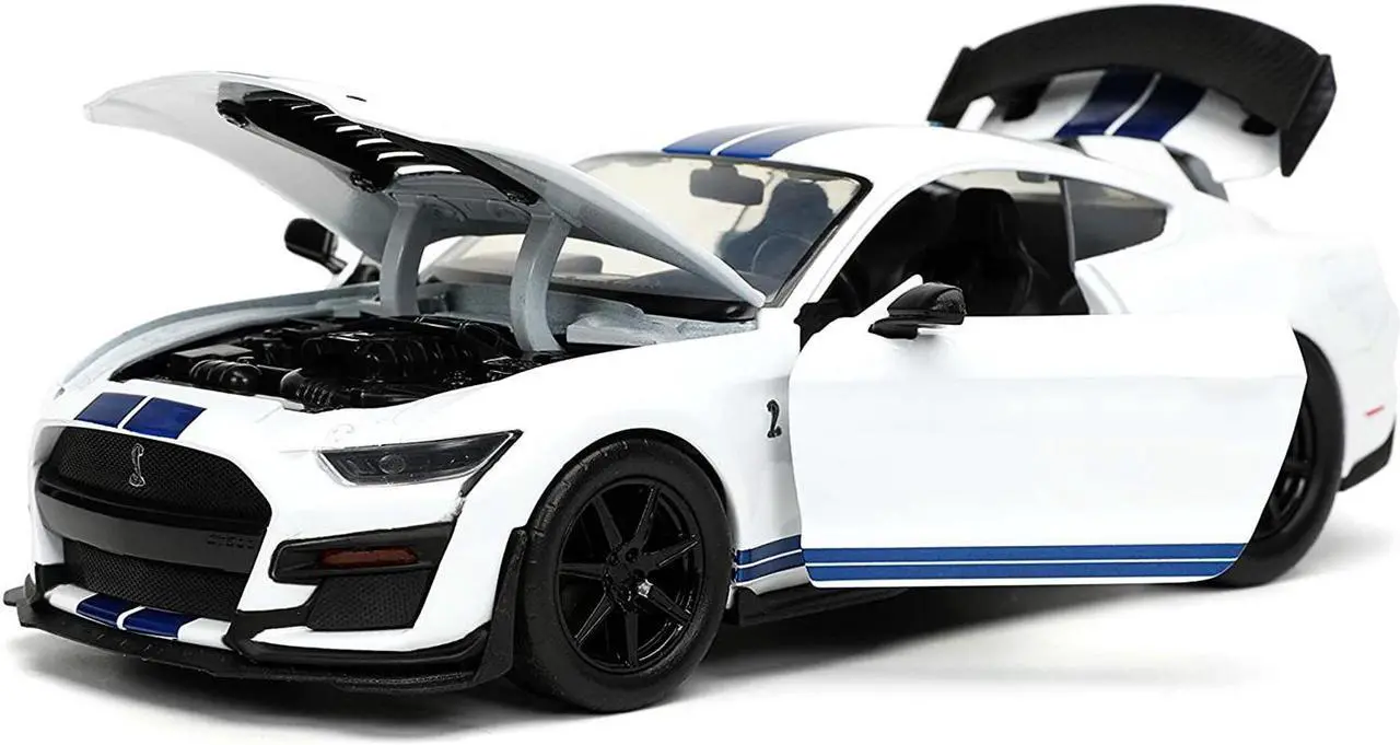 Alt view image 2 of 6 - 2020 Ford Mustang Shelby GT500 White with Blue Stripes "Bigtime Muscle" Series 1/24 Diecast Model Car by Jada