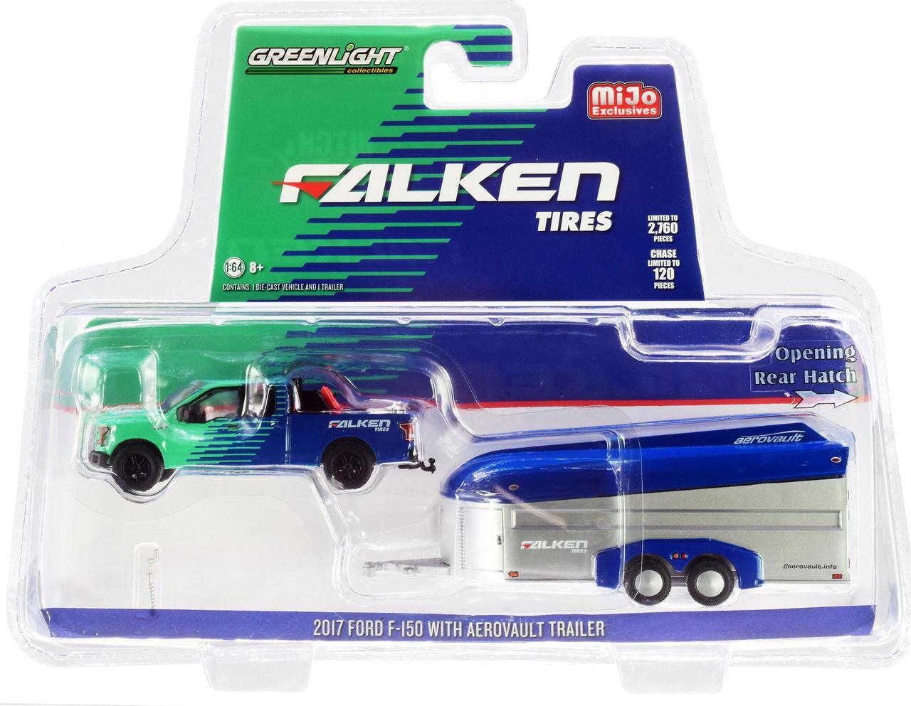 Main image of 2017 Ford F-150 Pickup Truck & Aerovault Trailer "Falken Tires" Ltd Ed to 2,760 pcs 1/64 Diecast Model Car by Greenlight