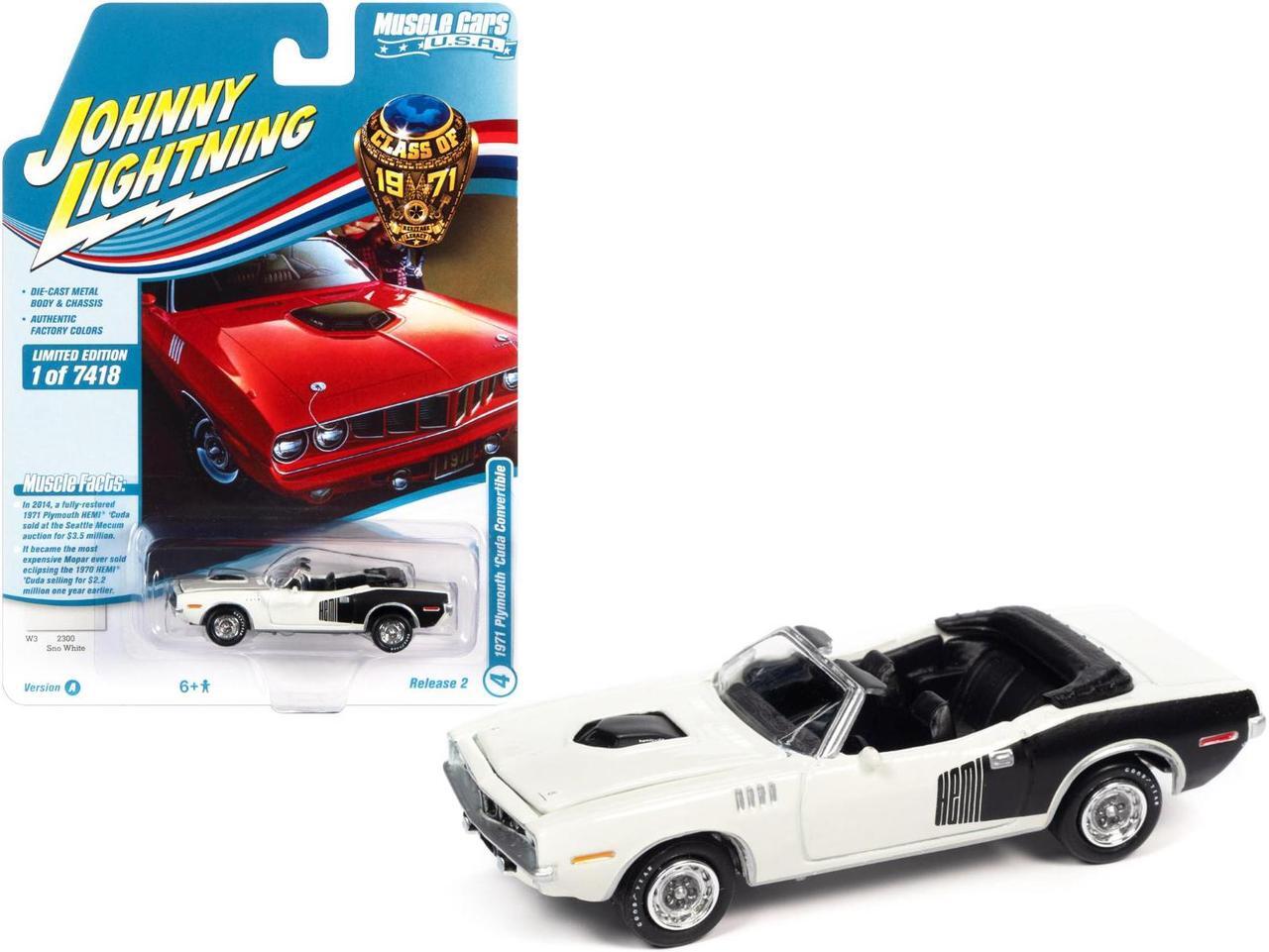 Alt view image 2 of 4 - 1971 Plymouth Barracuda Convertible Sno White with Black Hemi Side Billboards "Class of 1971" Limited Edition to 7418 pieces Worldwide "Muscle Cars USA" Series 1/64 Diecast Model Car by J