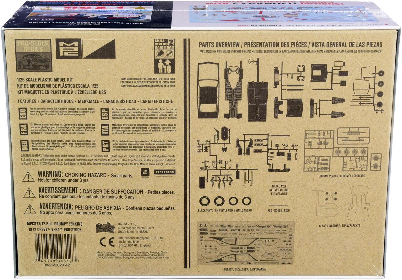 Alt view image 6 of 6 - Skill 2 Model Kit 1972 Chevrolet Vega Pro Stock Bill "Grumpy" Jenkins' "Legends of the Quarter Mile" 1/25 Scale Model by MPC