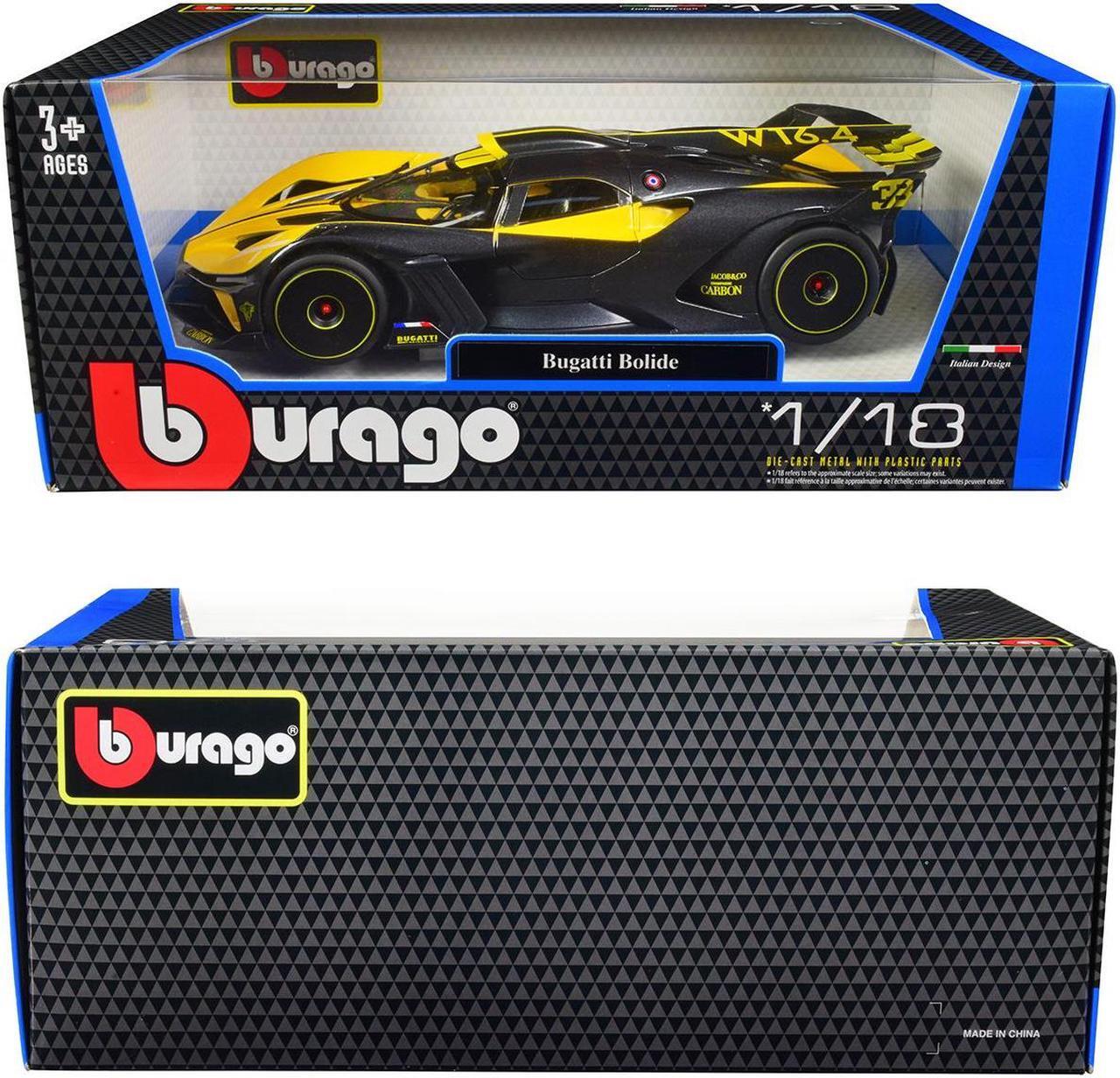 Alt view image 4 of 5 - Bugatti Bolide Yellow and Carbon Gray 1/18 Diecast Model Car by Bburago