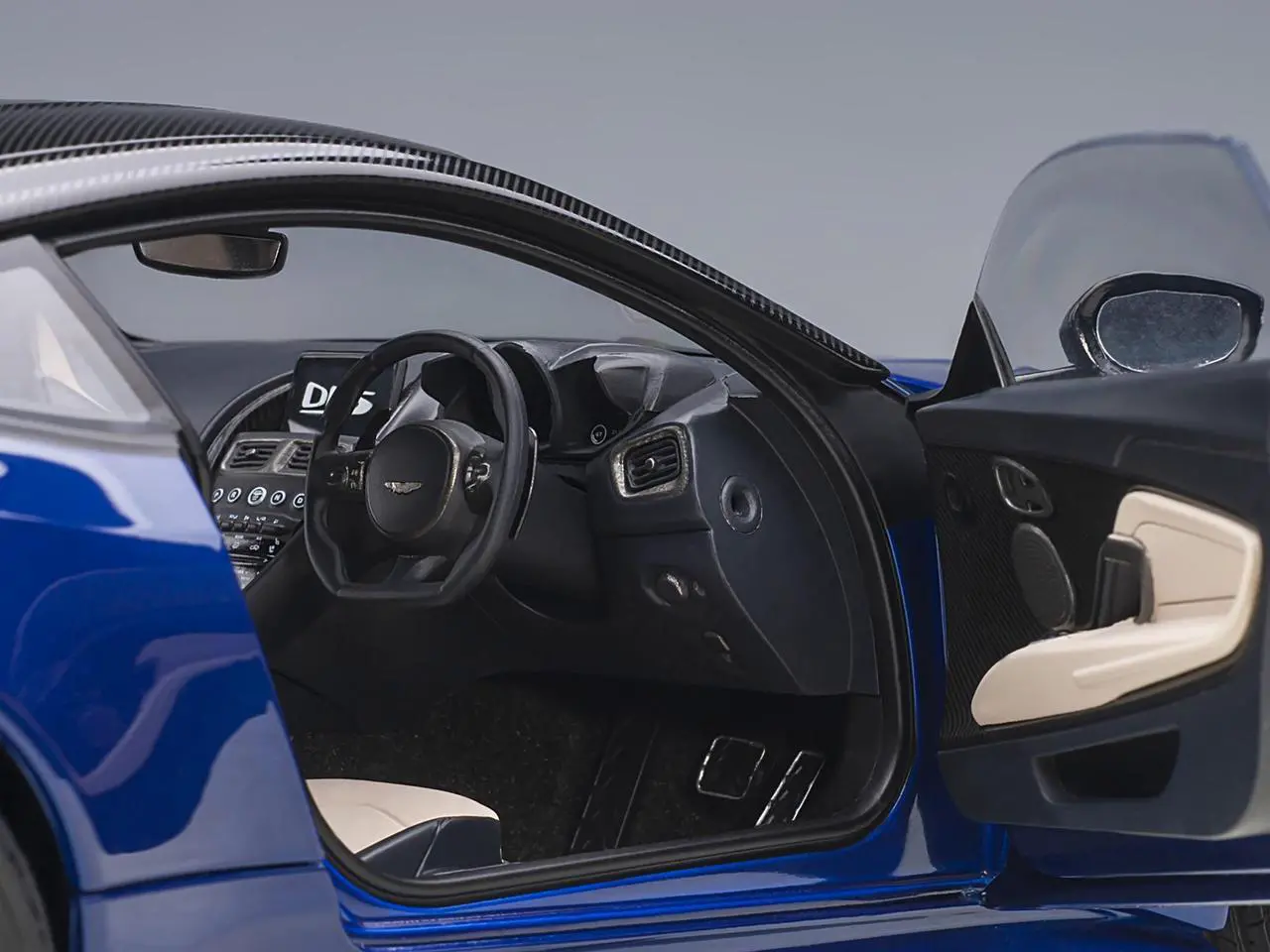 Alt view image 8 of 11 - Aston Martin DBS Superleggera RHD (Right Hand Drive) Zaffre Blue Metallic with Carbon Top and Carbon Accents 1/18 Model Car by Autoart