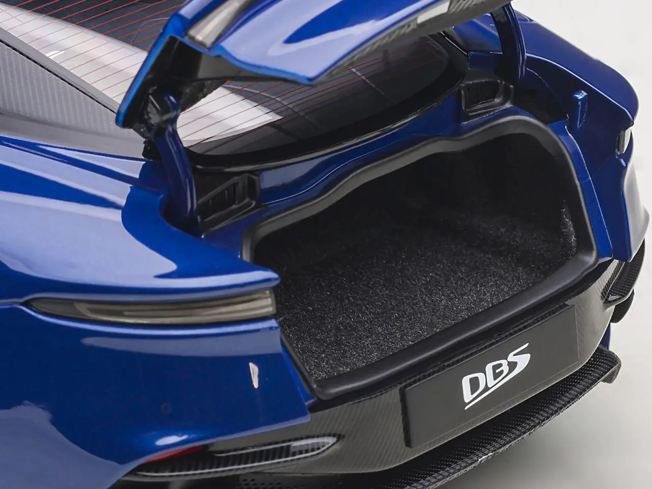 Alt view image 9 of 11 - Aston Martin DBS Superleggera RHD (Right Hand Drive) Zaffre Blue Metallic with Carbon Top and Carbon Accents 1/18 Model Car by Autoart