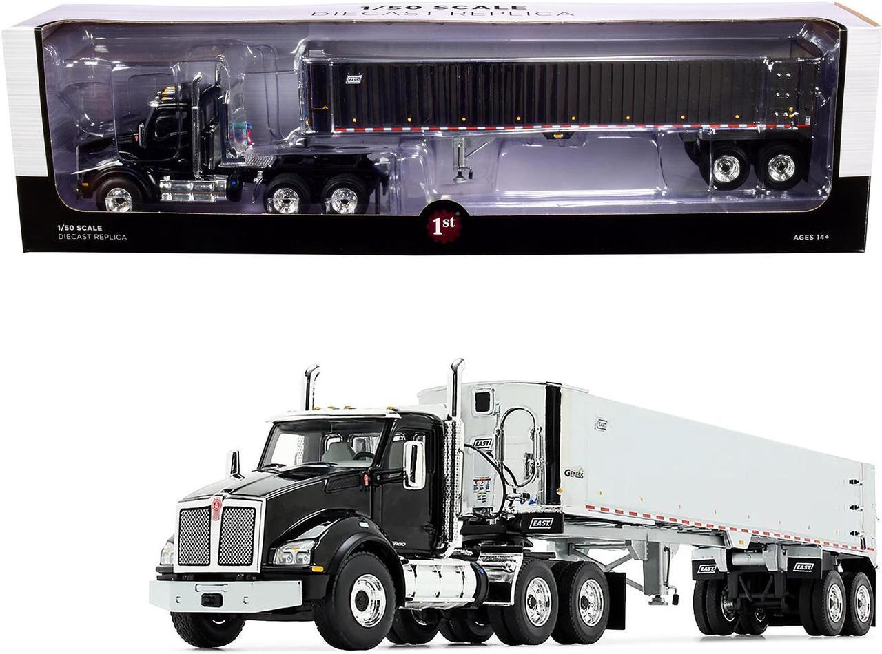 Alt view image 3 of 7 - Kenworth T880 Day Cab with East Genesis End Dump Trailer Black and Chrome 1/50 Diecast Model by First Gear