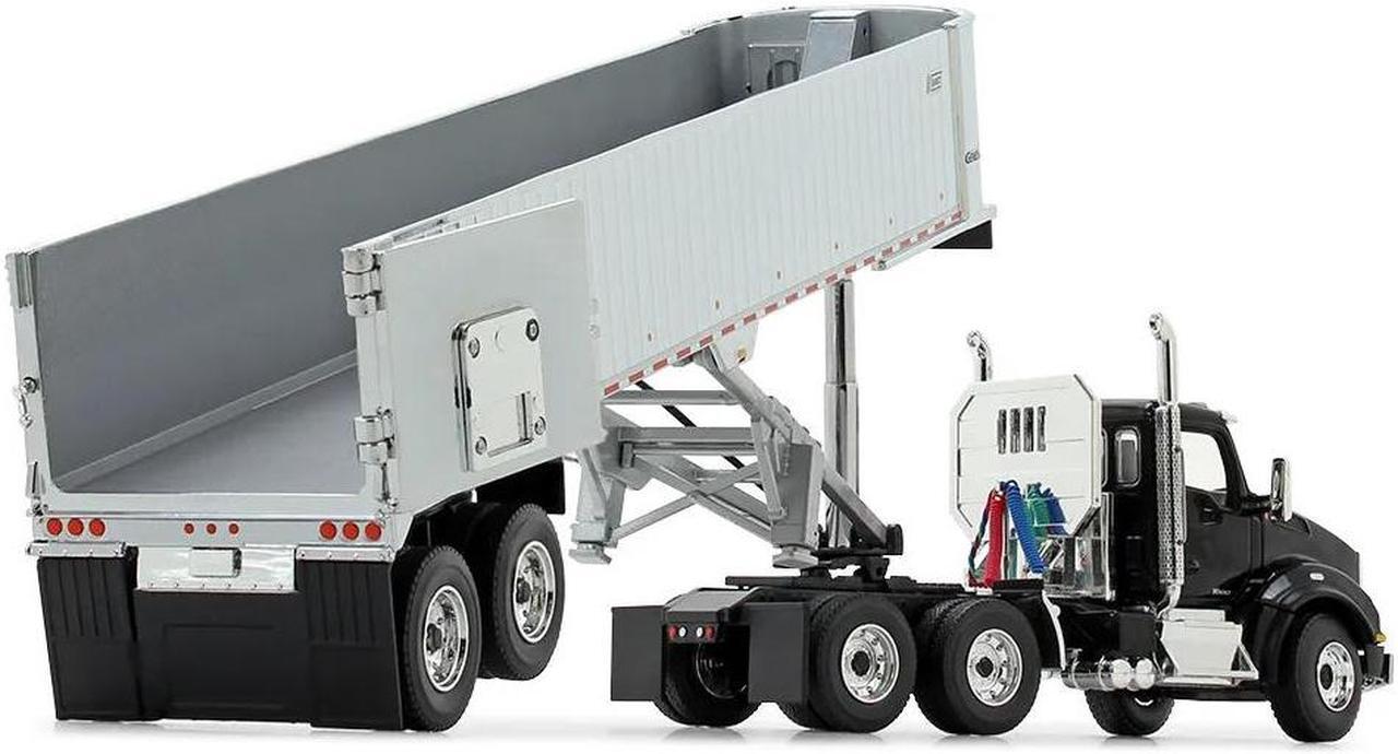 Alt view image 5 of 7 - Kenworth T880 Day Cab with East Genesis End Dump Trailer Black and Chrome 1/50 Diecast Model by First Gear