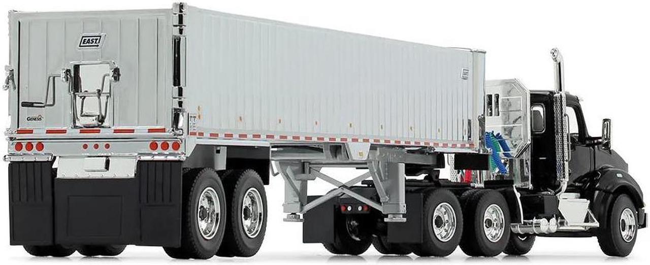 Alt view image 7 of 7 - Kenworth T880 Day Cab with East Genesis End Dump Trailer Black and Chrome 1/50 Diecast Model by First Gear