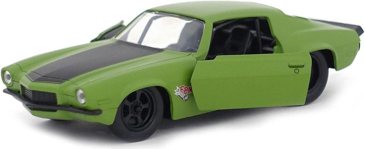 Alt view image 5 of 6 - Dom's 1973 Chevrolet Camaro "F-Bomb" Matt Green with Black Hood Stripe "Fast & Furious" Movie 1/32 Diecast Model Car by Jada