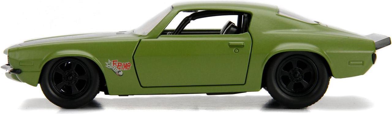 Alt view image 6 of 6 - Dom's 1973 Chevrolet Camaro "F-Bomb" Matt Green with Black Hood Stripe "Fast & Furious" Movie 1/32 Diecast Model Car by Jada
